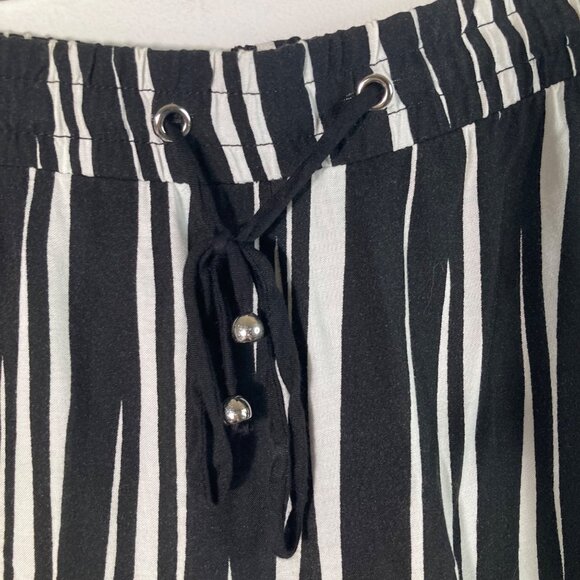 Womens Ellen Tracy Striped Wide Leg Pants Pull On Elastic Waist Black White L Dr - Picture 4 of 8